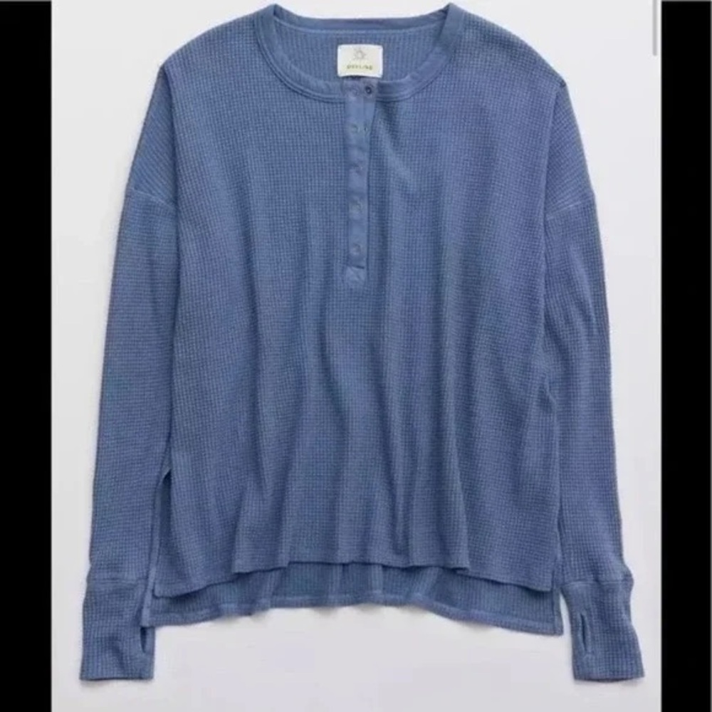 Aerie Waffle Knit Henley Long Sleeve Top